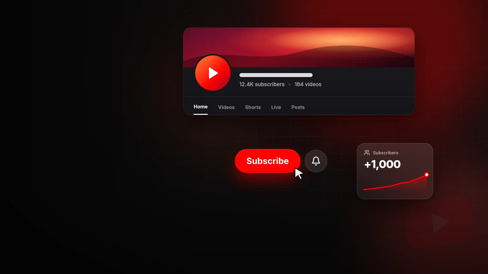 Illustration of a YouTube channel header with a Subscribe button and a subscriber counter